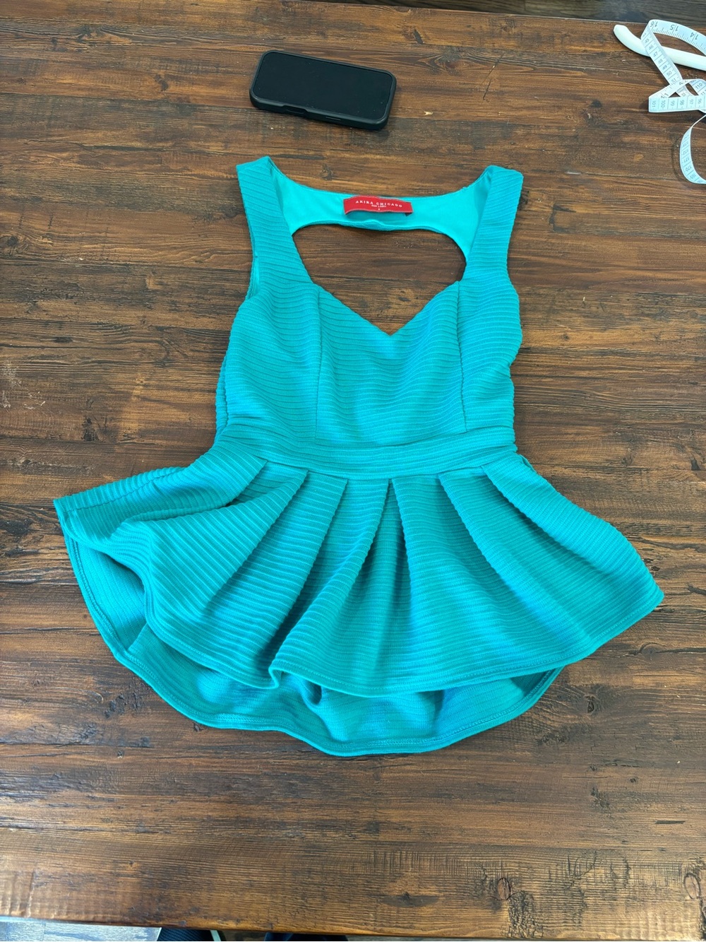 AKIRA CHICAGO, Red Label Textured Peplum Blue Tank Top, Size Small